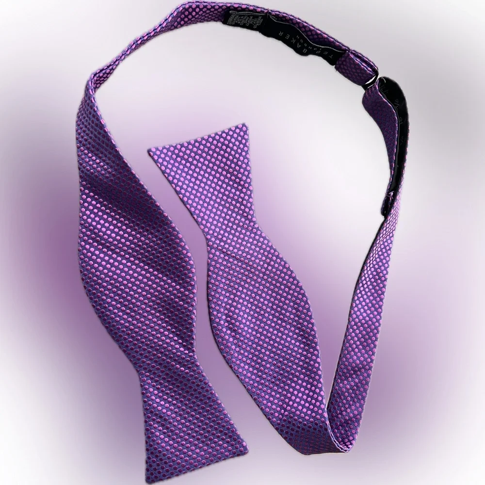 🟣🩷 Adjustable Self-Tie Bow Tie by Ted Baker | Purple with Pink Dots - Picture 11 of 17